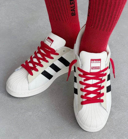 ADIDAS ORIGINALS SUPERSTAR WHITE BLACK RED STUSSY X SUPREME