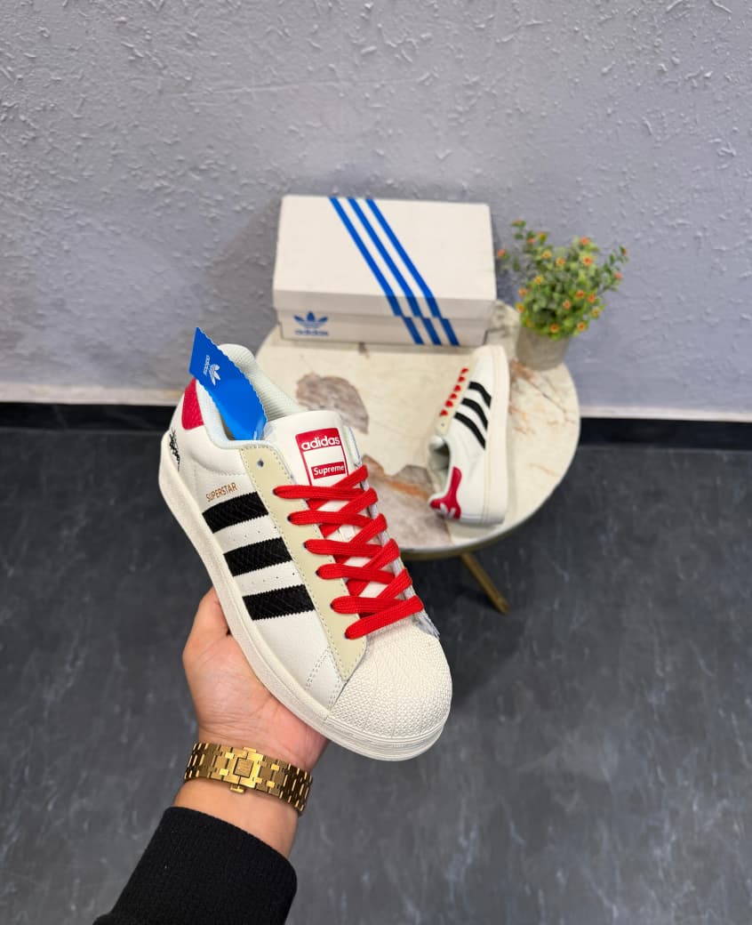 ADIDAS ORIGINALS SUPERSTAR WHITE BLACK RED STUSSY X SUPREME