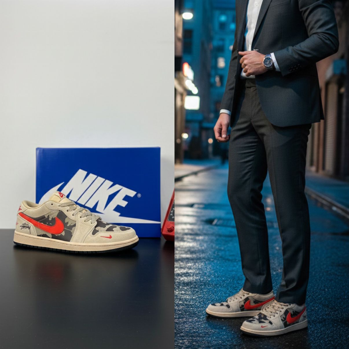 AIR JORDANS RETRO 1 LOW STUSSY X TRAVIS CAMO