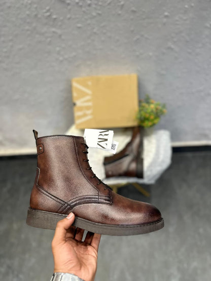 ZARA TEXTURE ANKLE LENGTH ZIP LEATHER BOOTS