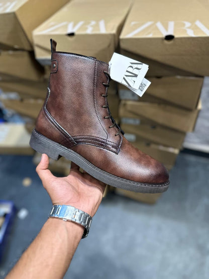 ZARA TEXTURE ANKLE LENGTH ZIP LEATHER BOOTS