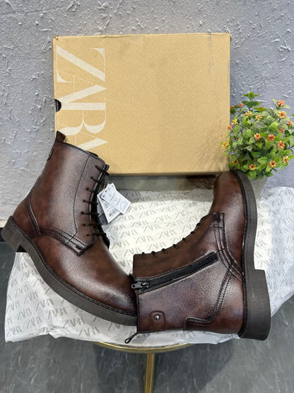 ZARA TEXTURE ANKLE LENGTH ZIP LEATHER BOOTS