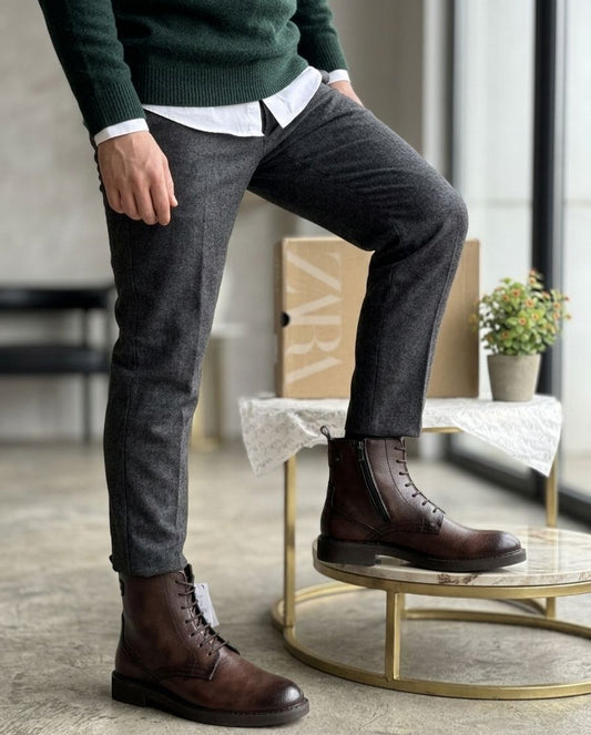 ZARA TEXTURE ANKLE LENGTH ZIP LEATHER BOOTS
