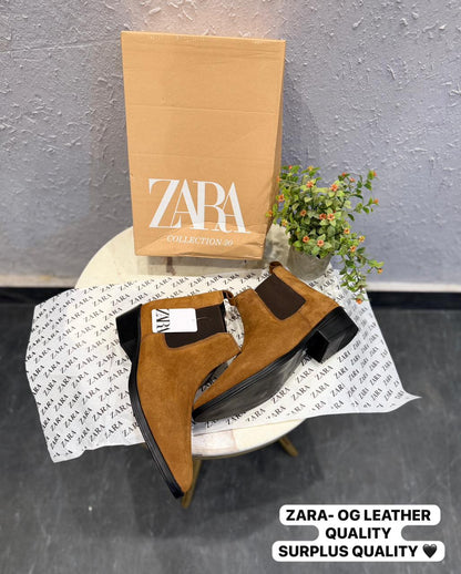 ZARA SURPLUS LEATHER POINTED CHELSEA BOOTS