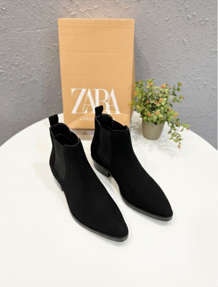 ZARA SURPLUS LEATHER POINTED CHELSEA BOOTS